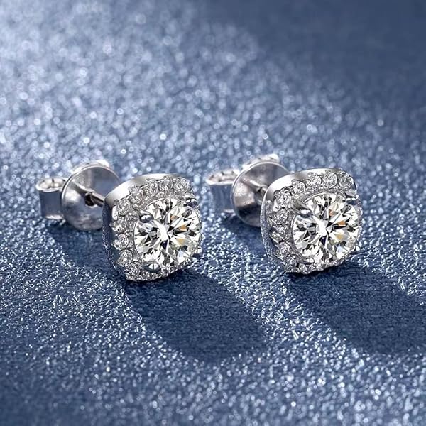 Sieraden oorbellen Kleur vierkant Moissanite Stud Oorbellen Vrouwen Sieraden Omringd Zircon Ear Studs Pass Diamond Test Dames oorbellen (Color : 0.5 carat(5mm) x2, Size : Plated white gold)